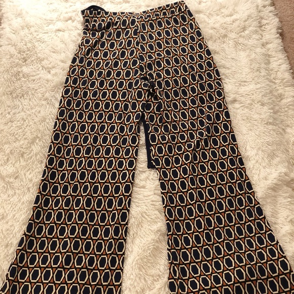Flare orange white and blue comb print pants - Picture 2 of 2